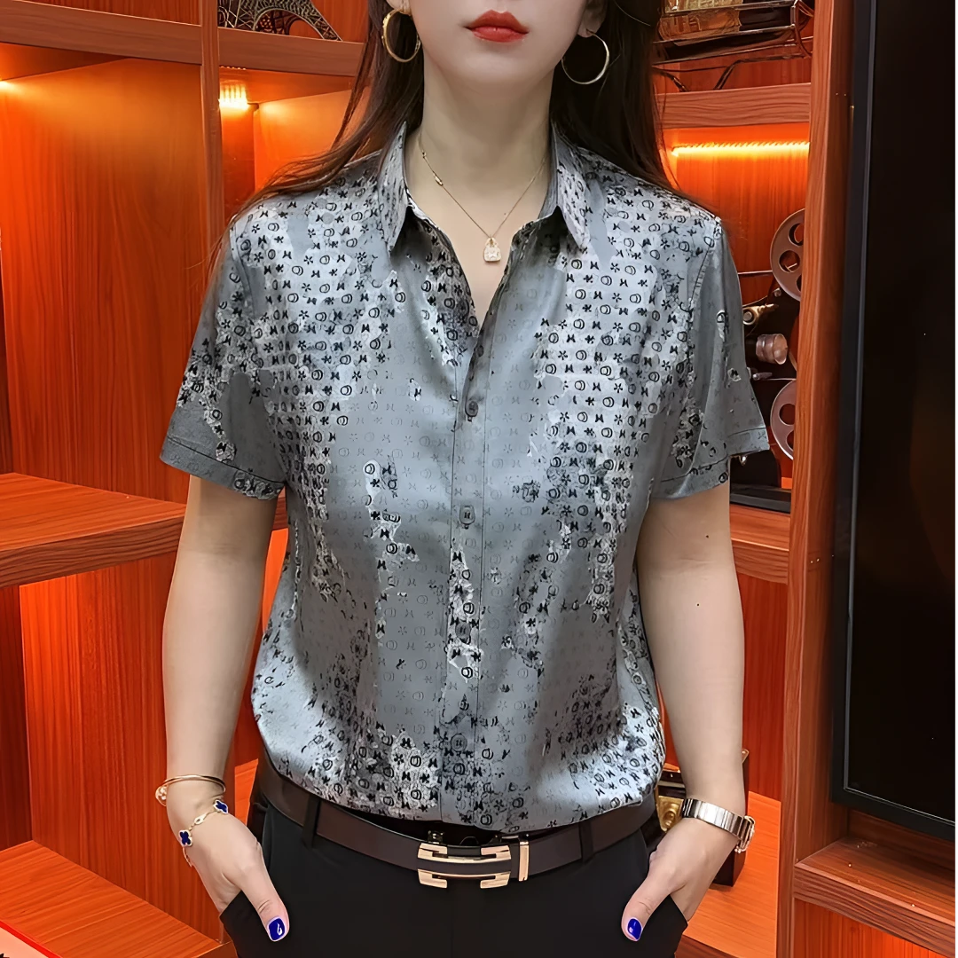 LIAOBOOS桑蚕丝吸汗尖领提花轻奢短袖男士衬衫时尚上衣百搭66958