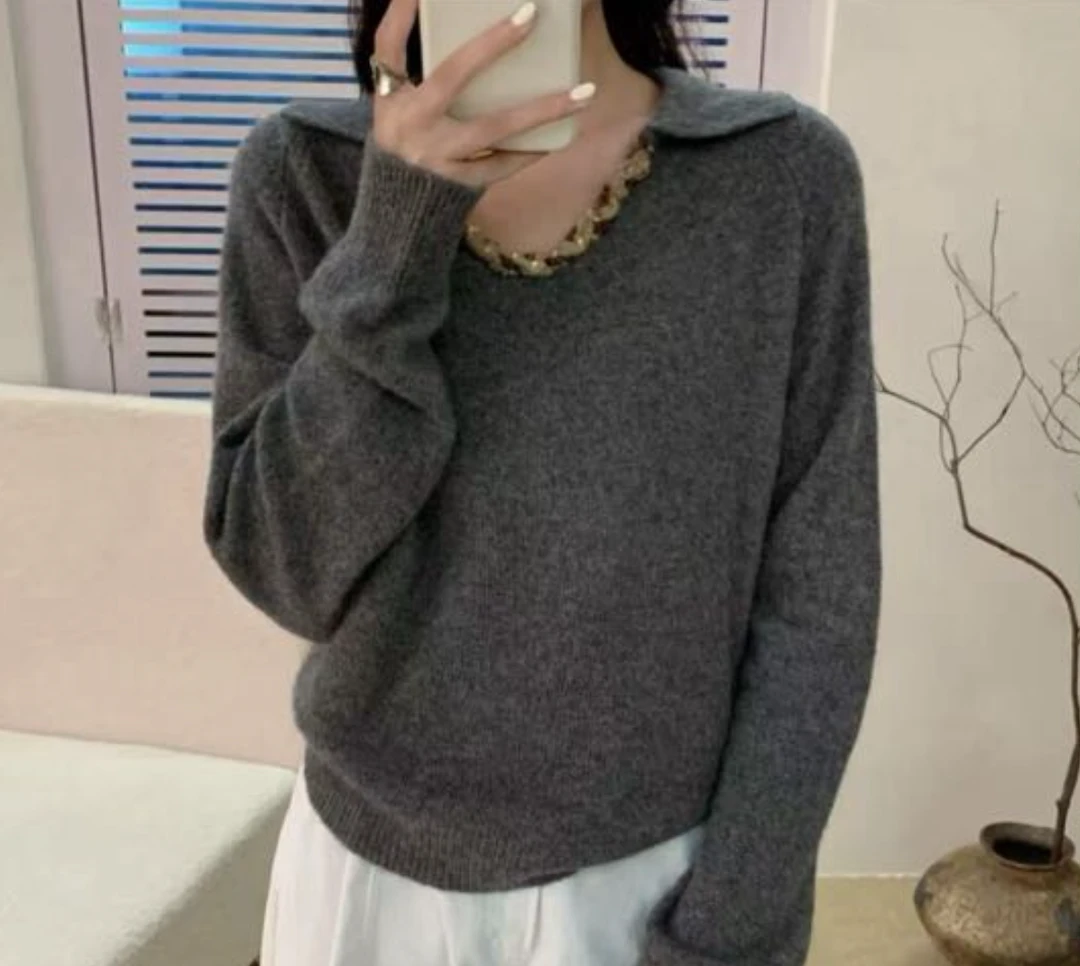 内搭打底V领针织衫毛衣女款2026新款爆款秋装高级感灰色上衣G9-69