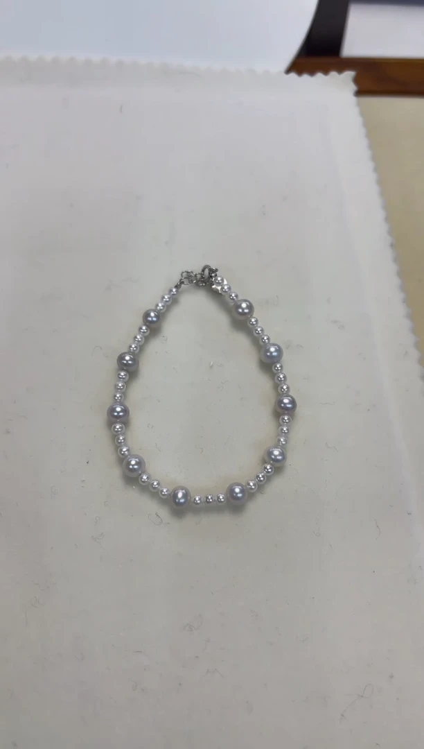 银S925镶嵌手绳淡水珍珠大小珠