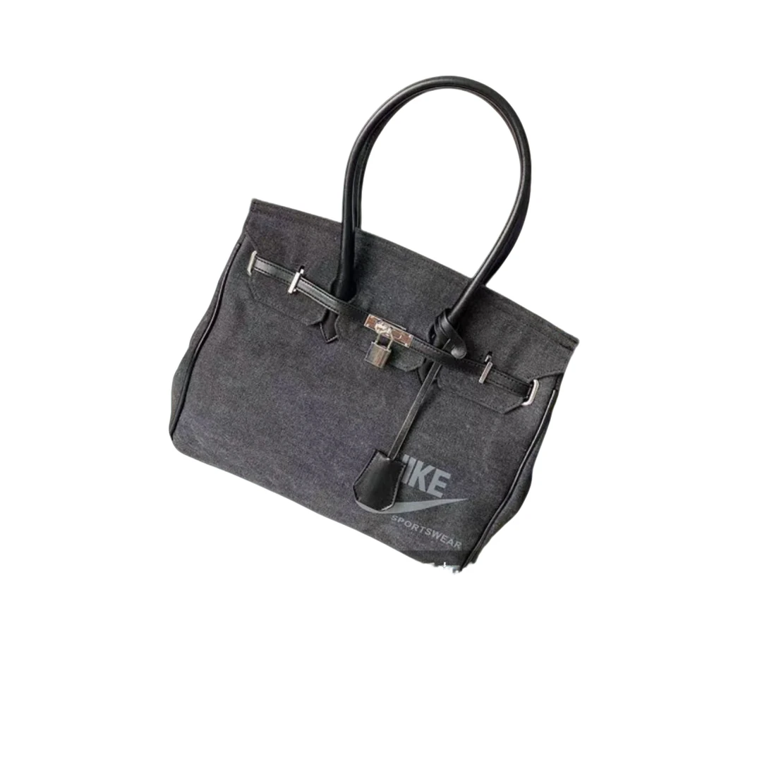 2025新款牛仔时尚休闲黑色复古经典灰色单肩包包托特包