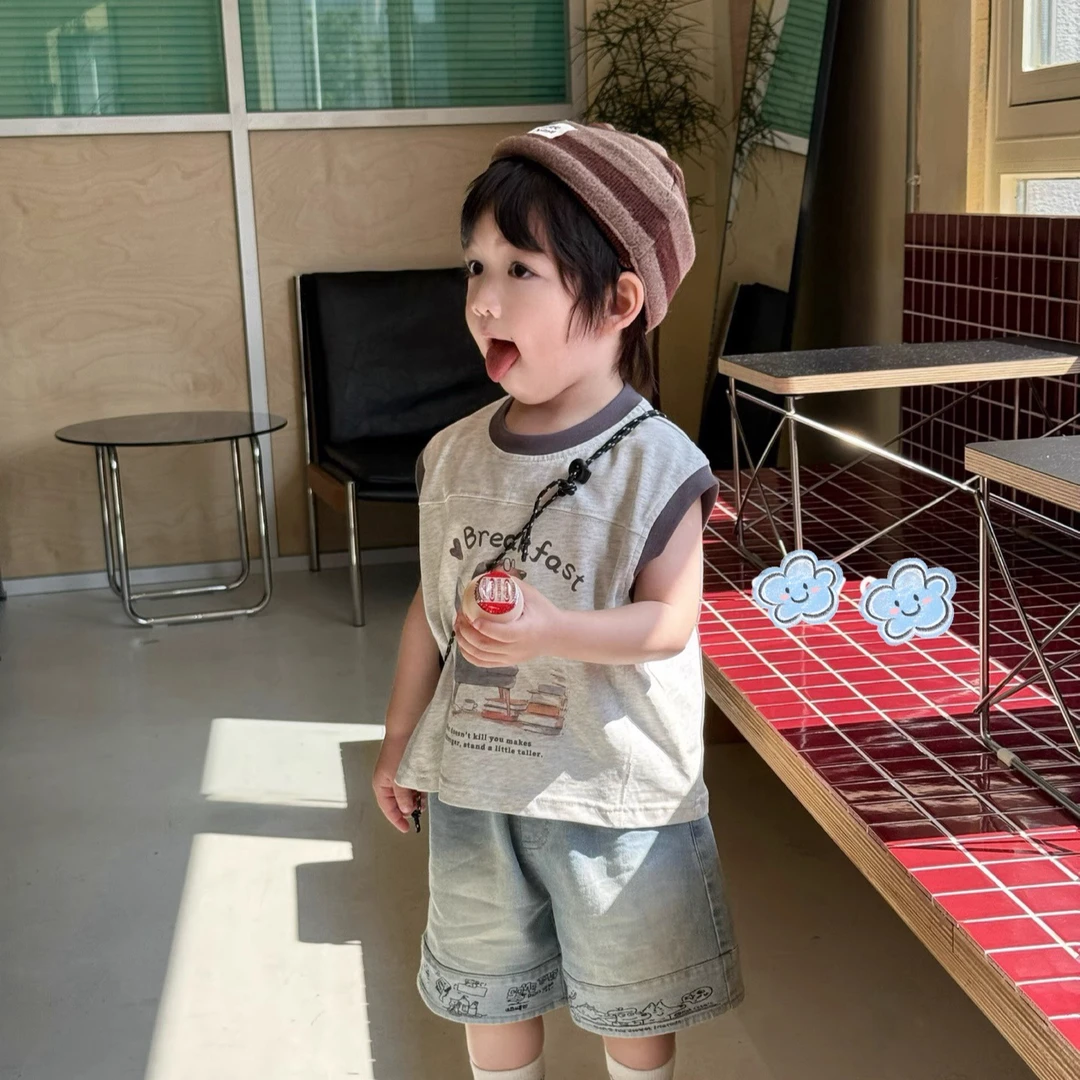 2025夏季新款背心纯棉男童可爱休闲上衣洋气宝宝无袖坎肩背心衣服