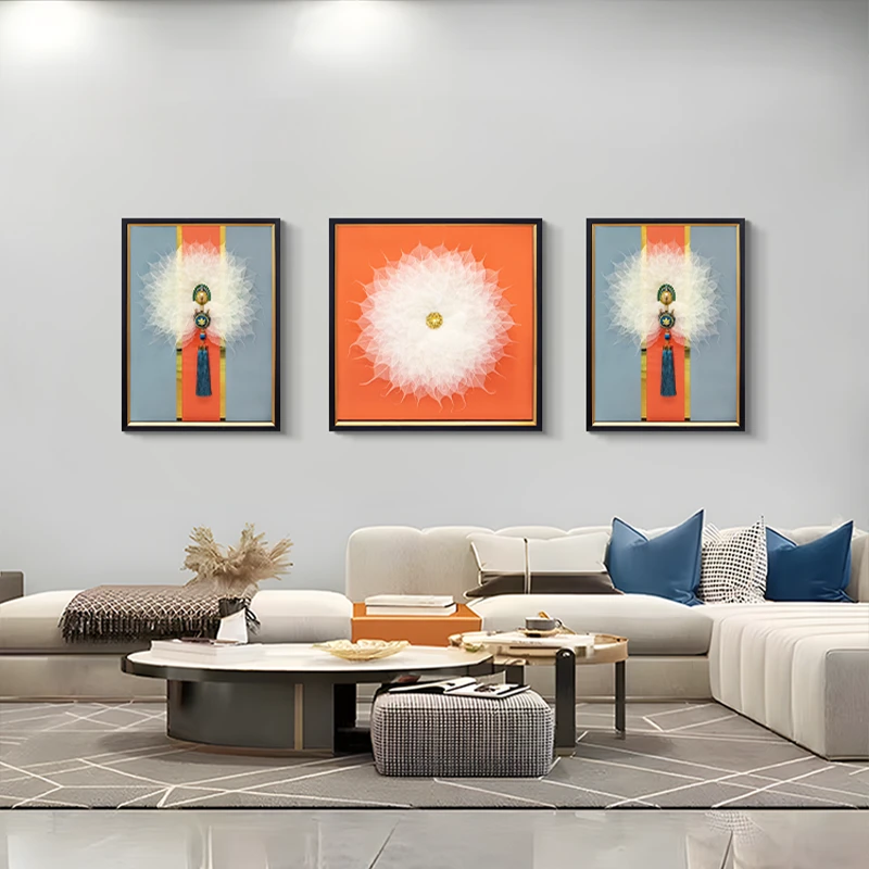 现代钢化玻璃三联画 沙发背景墙装饰画 立体实物挂画菩提叶80200