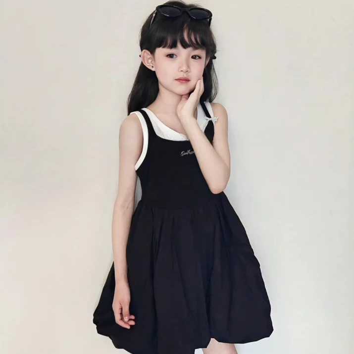 夏季女童无袖连衣裙2025新款儿童网红裙子夏装女孩洋气时髦赫本裙