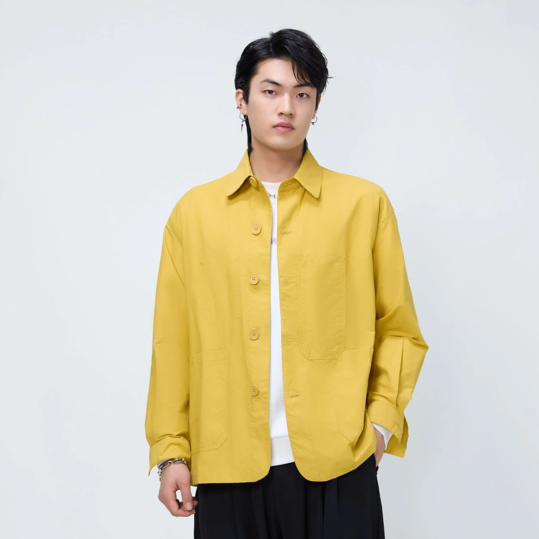 HERBEL/黑白早秋穿搭  男士长袖衬衫外套休闲百搭潮流宽松时尚