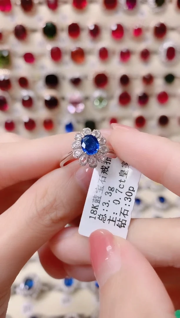 蓝宝石18K金戒指18K金镶嵌芳*1