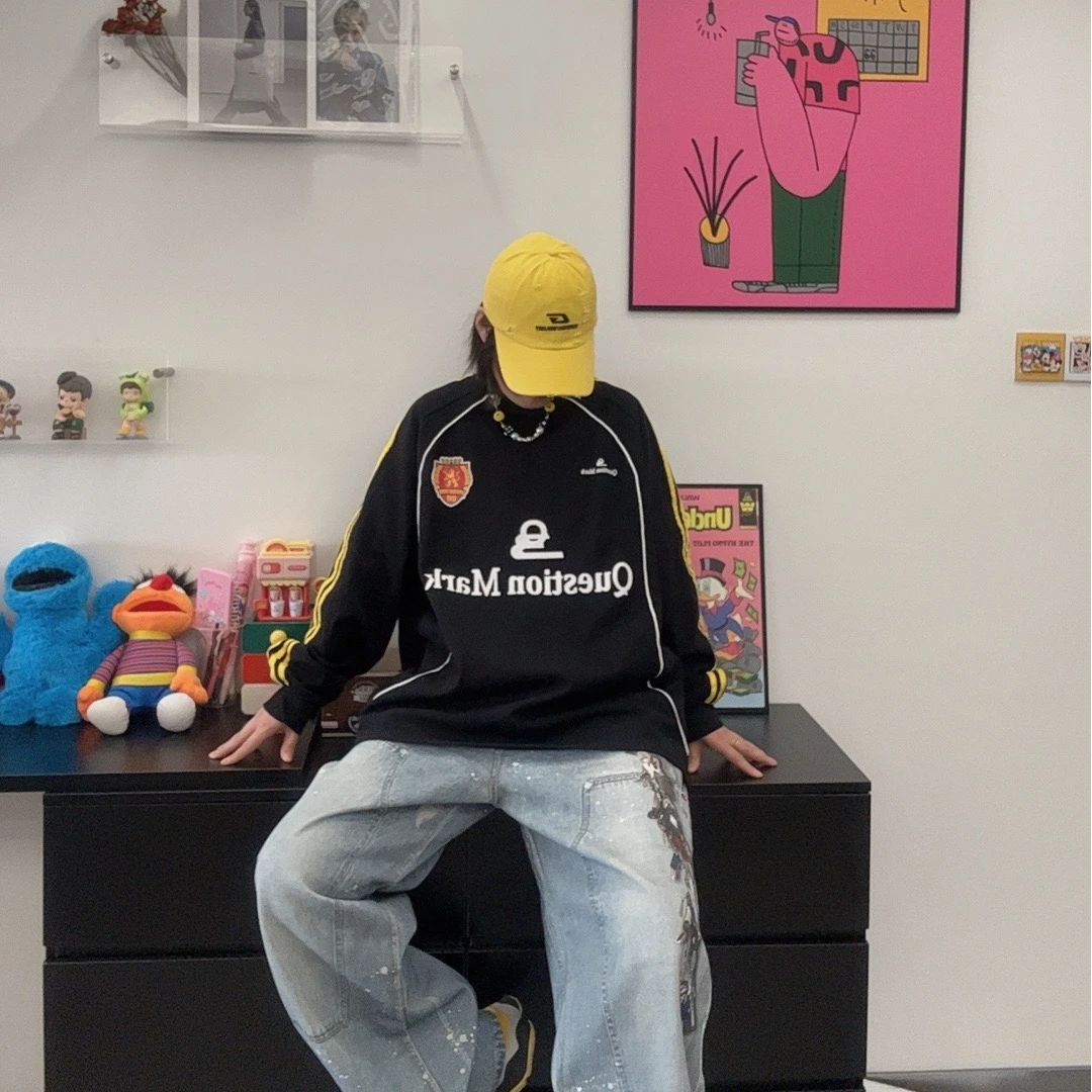 三条杠10号球衣长袖T恤圆领情侣打底上衣