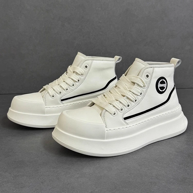 高帮板鞋潮流百搭小白鞋厚底增高运动休闲鞋男款轻便鞋子皮面男鞋