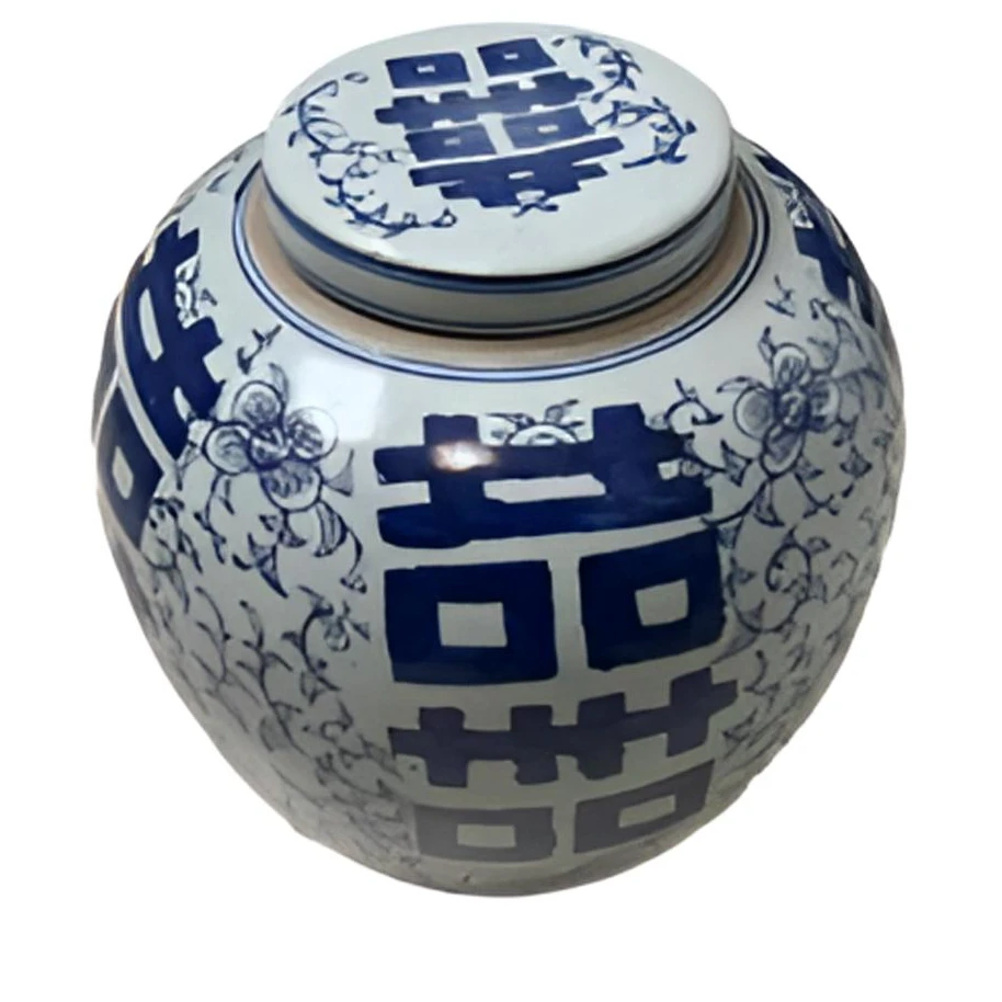 AS06346清晚期 青花喜字茶叶罐