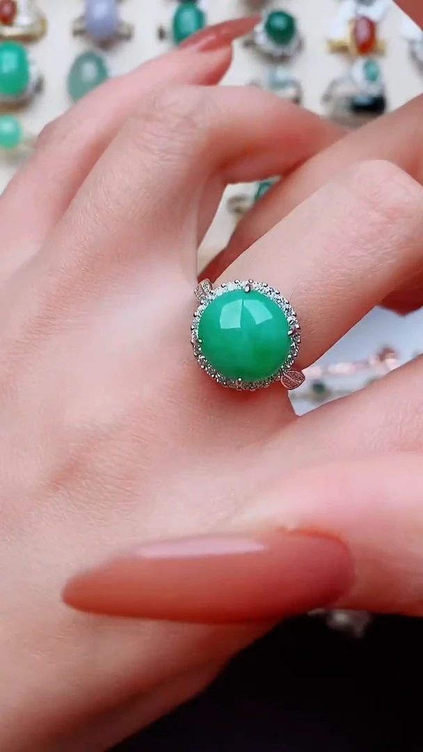 银S925镶嵌戒指翡翠...