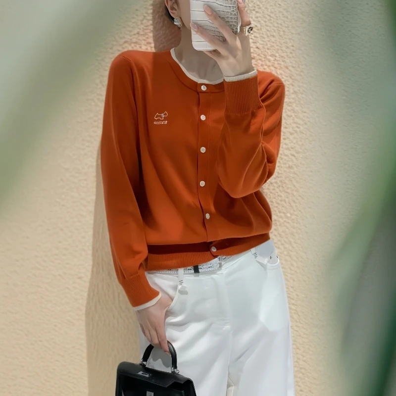 祥好服饰 毛针织衫秋季精纺针织女圆领开衫打底衫毛衣 5335