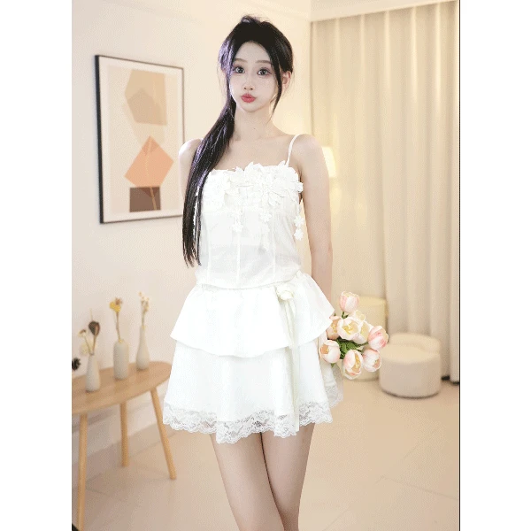 REMAKENOW碎花性感风甜辣风蕾丝无袖甜美套装设计感自然密语