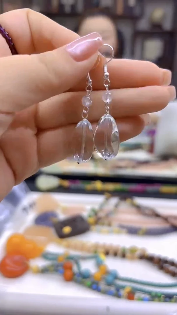 水晶耳饰银S925镶嵌DIY款E842