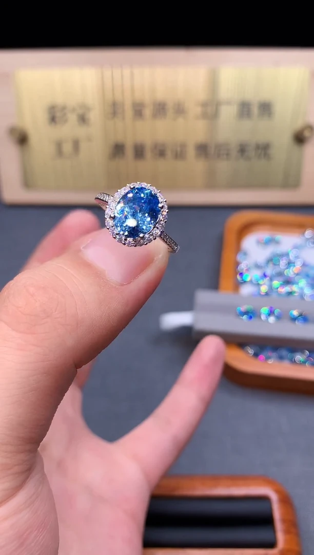 海蓝宝石戒指银S925镶嵌4532