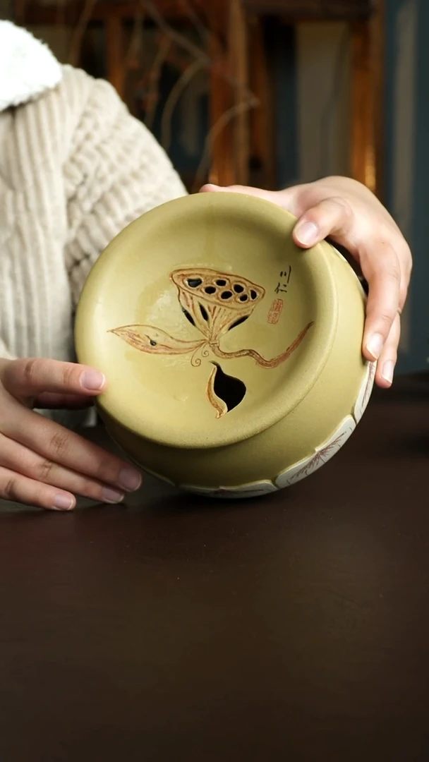 茶杯紫砂17号  荷花建水1000毫升  宜兴紫砂原矿作品