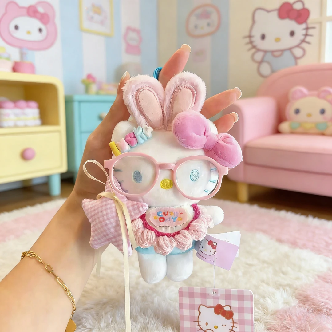 正版hellokitty粉色兔耳朵毛绒公仔包包挂件钥匙扣高级感