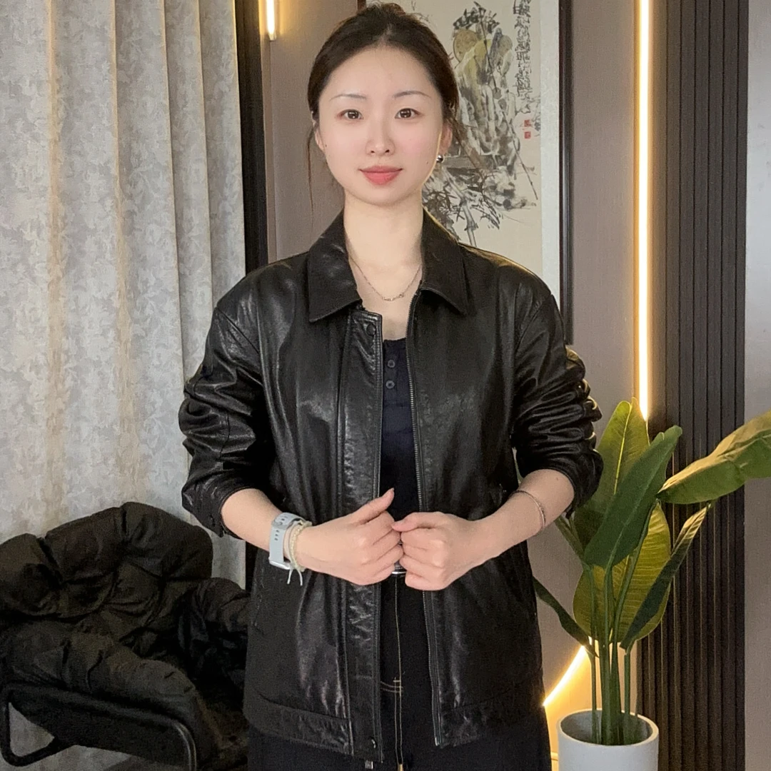 25006头层小牛皮春秋款休闲立翻领飞行服头层皮真皮皮衣秋冬时尚