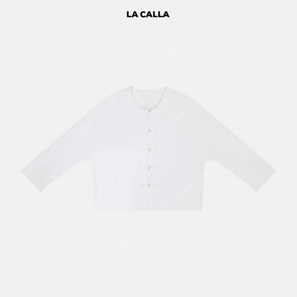 LA CALLA中式白衫白色复古中式盘扣气质长袖上衣YY1915