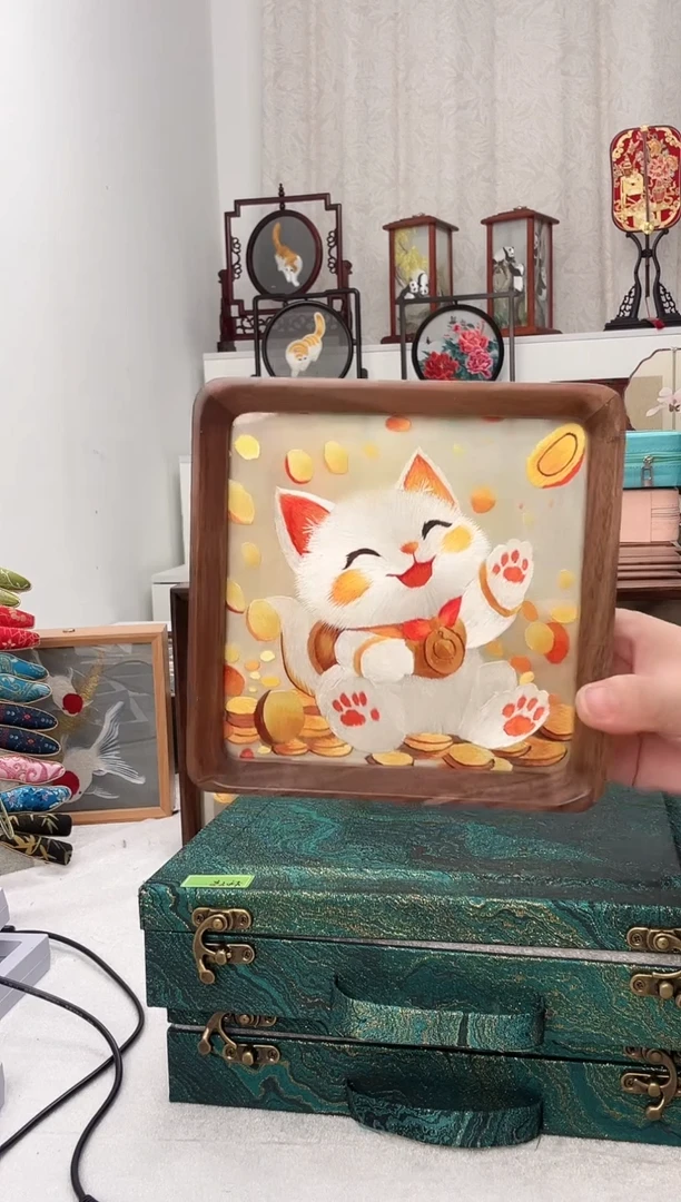 扇子苏绣作品手工摆台