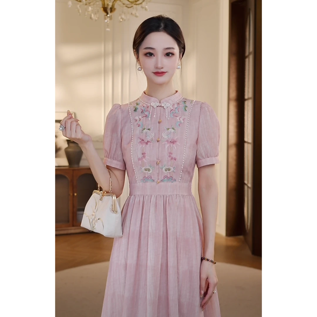 【双双&GERTCOREL】花间令 原创新中式彩绣高腰连衣裙 XJ251L1129