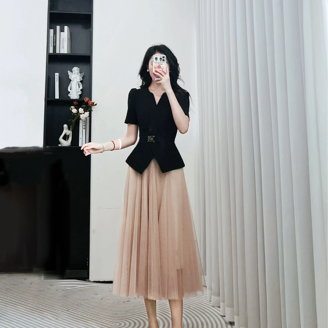 La Chapelle/拉夏贝尔夏季新法式收腰气质时尚修身上衣半裙10347