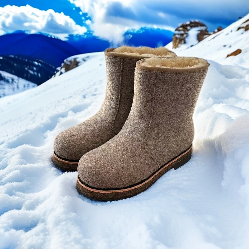 纯手工毛毡靴毛毡疙瘩抗寒保暖舒适防滑耐磨手工雪地靴