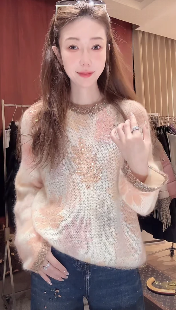 DEDM•STUDIO/气质慵懒马海毛+绵羊毛混纺钉钻毛衣2510ZZS/77-8109