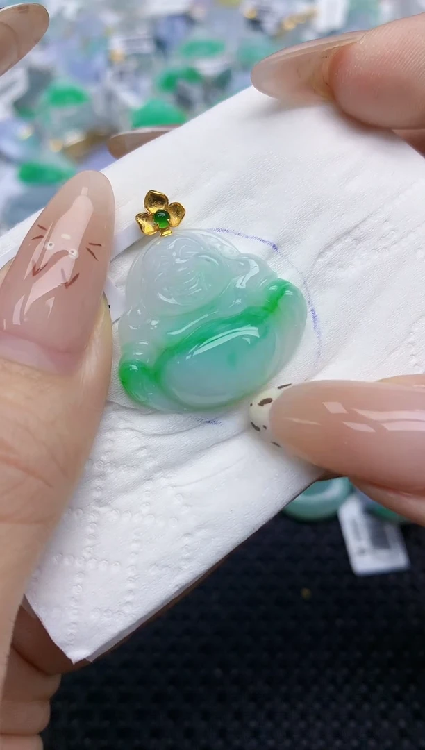 翡翠18K金镶嵌颈饰558   天然翡翠A货