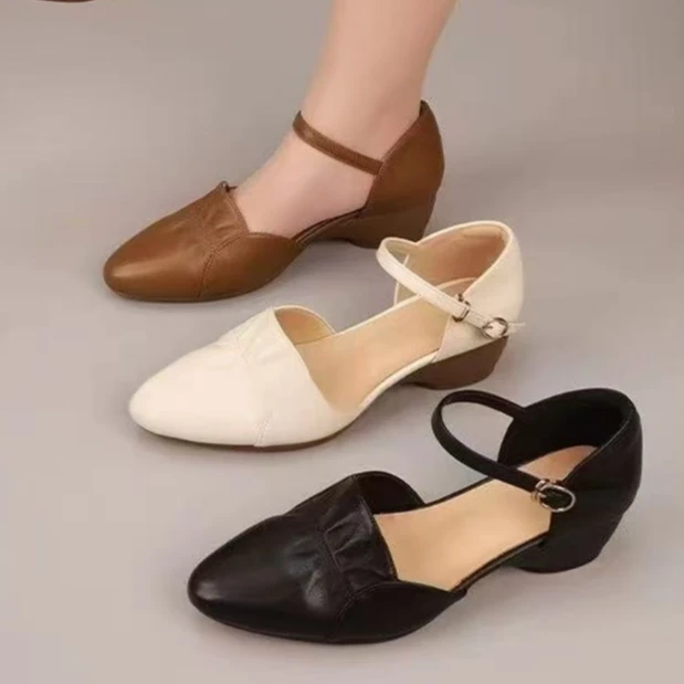 尖头低帮胶粘时装凉鞋半高跟凉鞋气质夏季方头低跟