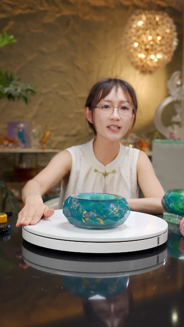 琉璃手工艺品莫奈系列深蓝切面果碗