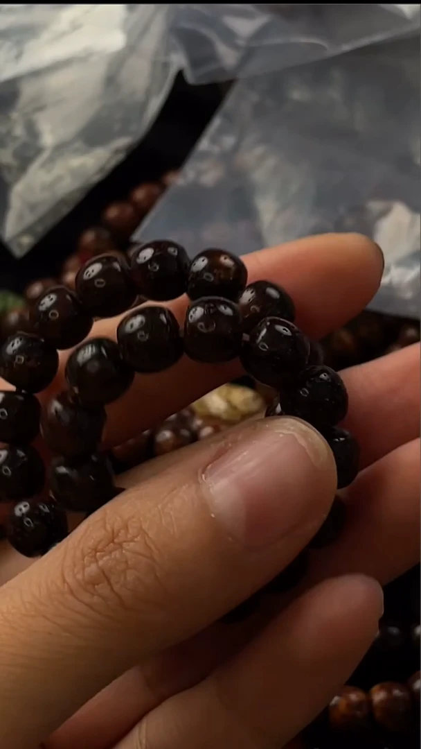 手串星月菩提精工级深珀花皮鼓珠直切8*7手串（B）