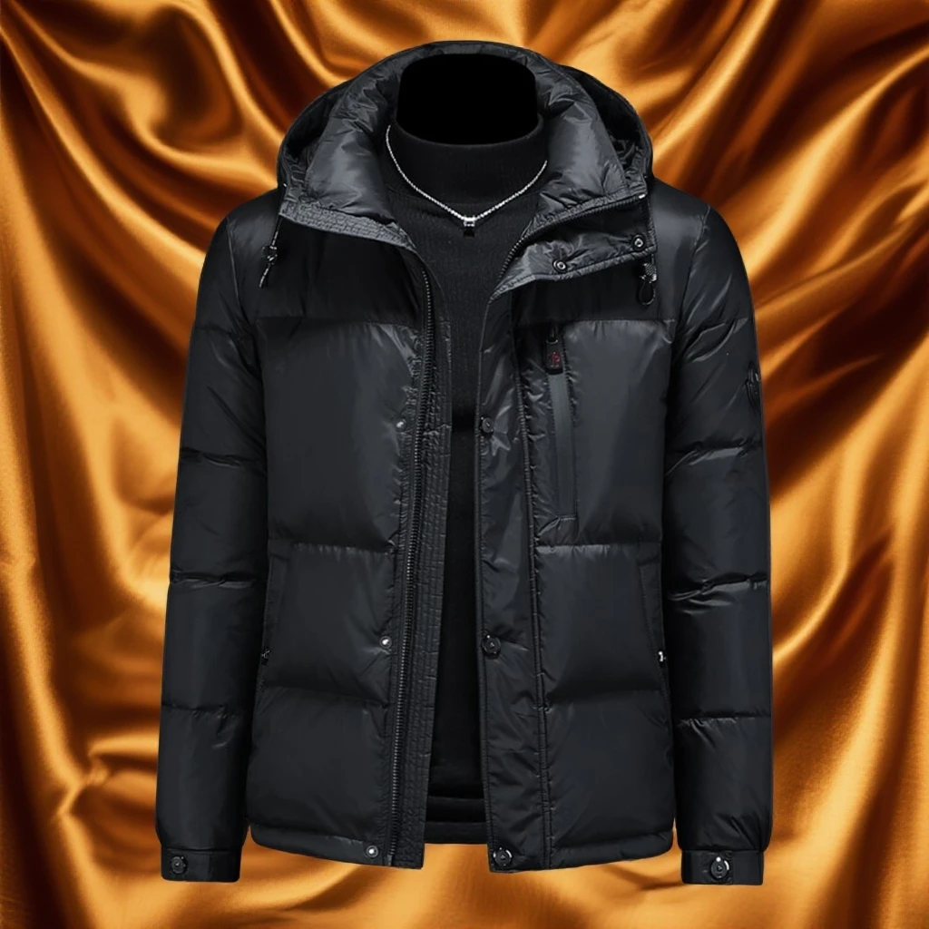 维斯克纳时尚休闲轻薄款连帽羽绒服男士保暖冬装潮牌白鸭绒外套潮