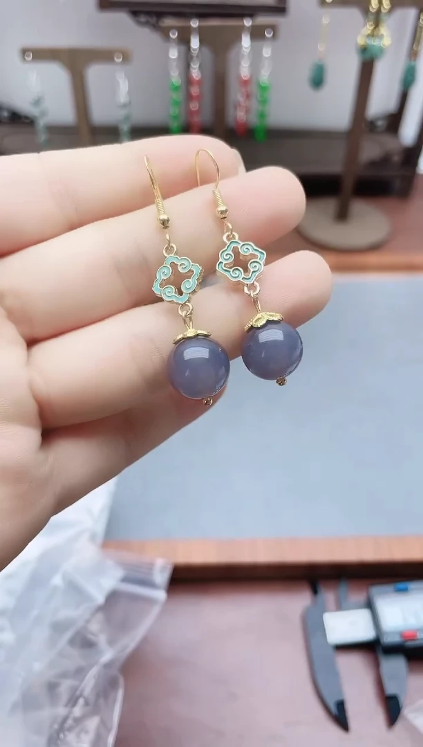 银S925镶嵌和田玉耳饰254000