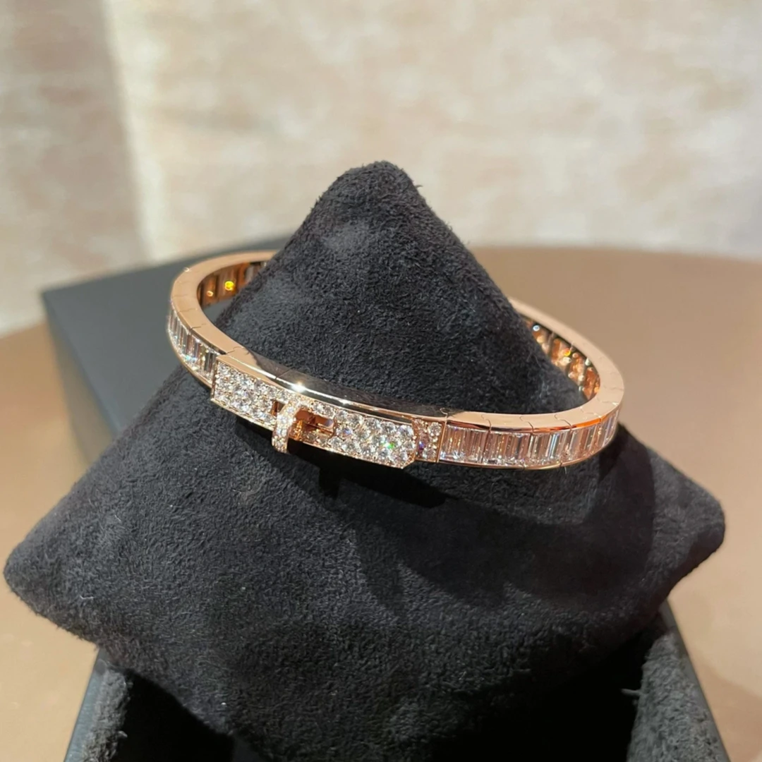 99新 Hermes/爱马仕 小花Jerry Kelly T钻玫瑰金手镯 SH号