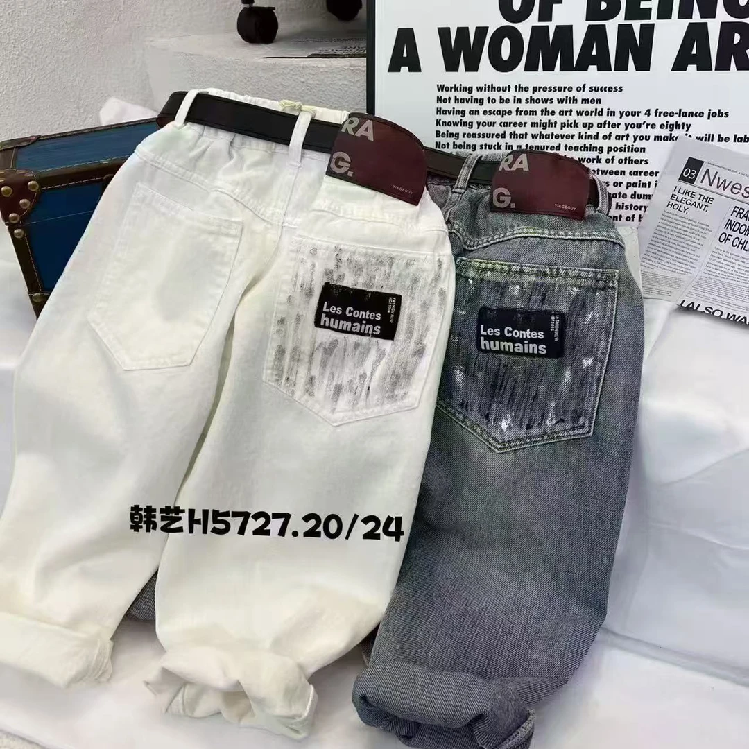 F8802黑标有弹韩国小裤牛仔裤破洞