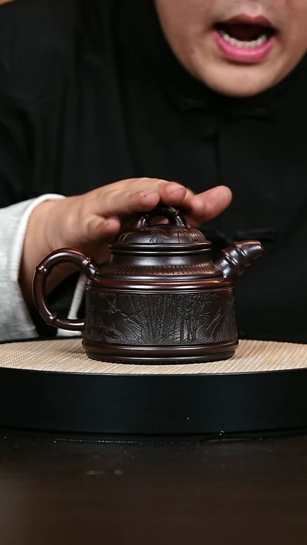 茶壶紫砂竹鼎 明红砂