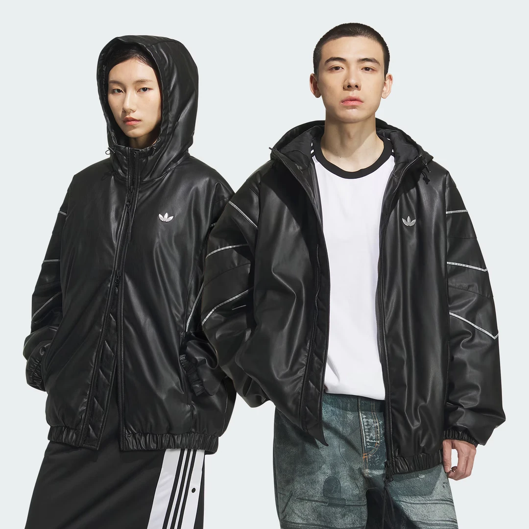 adidas阿迪达斯三叶草中性时尚百搭秋冬连帽皮衣夹克外套 KC2653