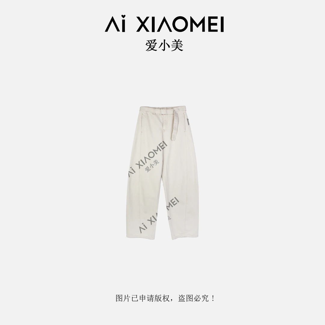 Aixiaomei/爱小美全棉可调节腰带扭缝阔腿牛仔裤显瘦百搭KZ-1054