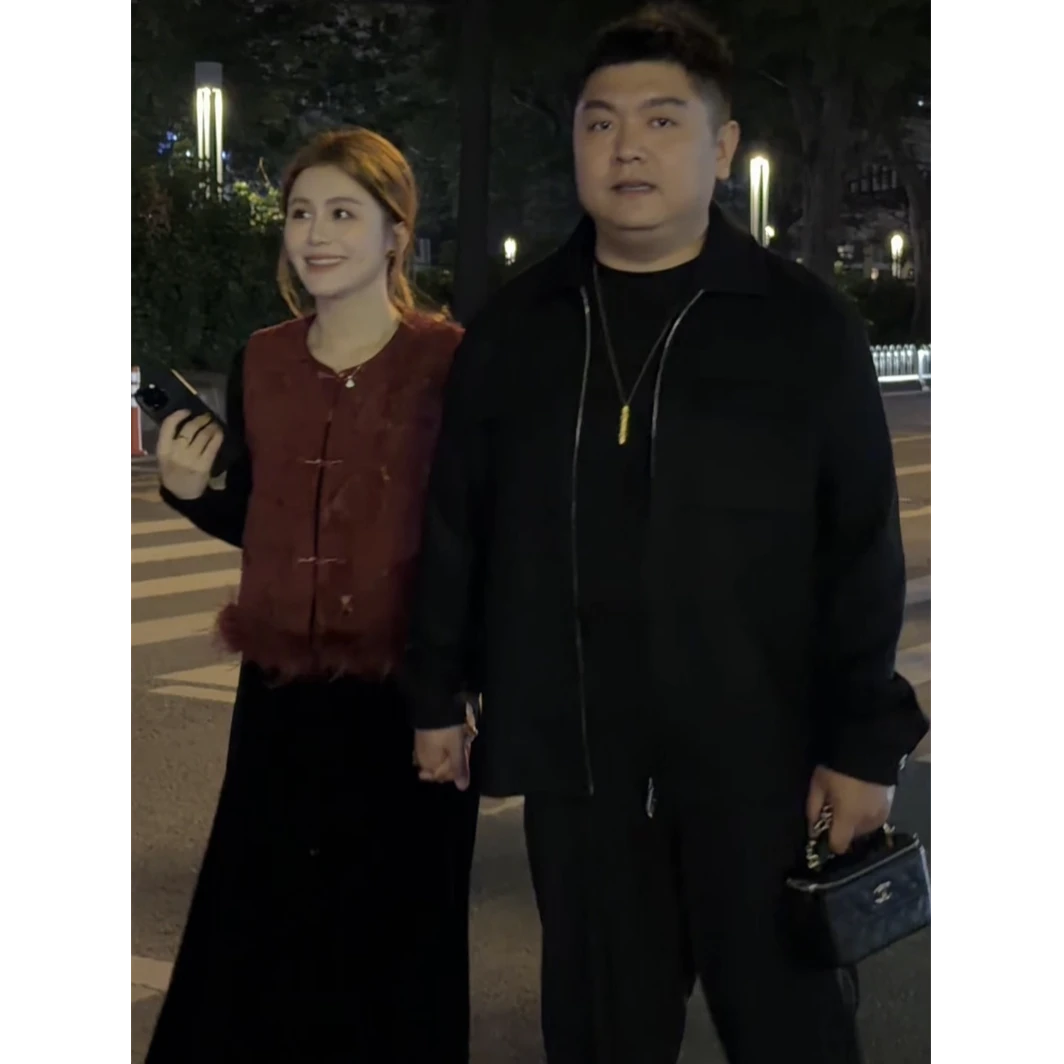 YPP！【丹枫朱颜】新中式植绒提花拼接鸵鸟毛盘扣马甲