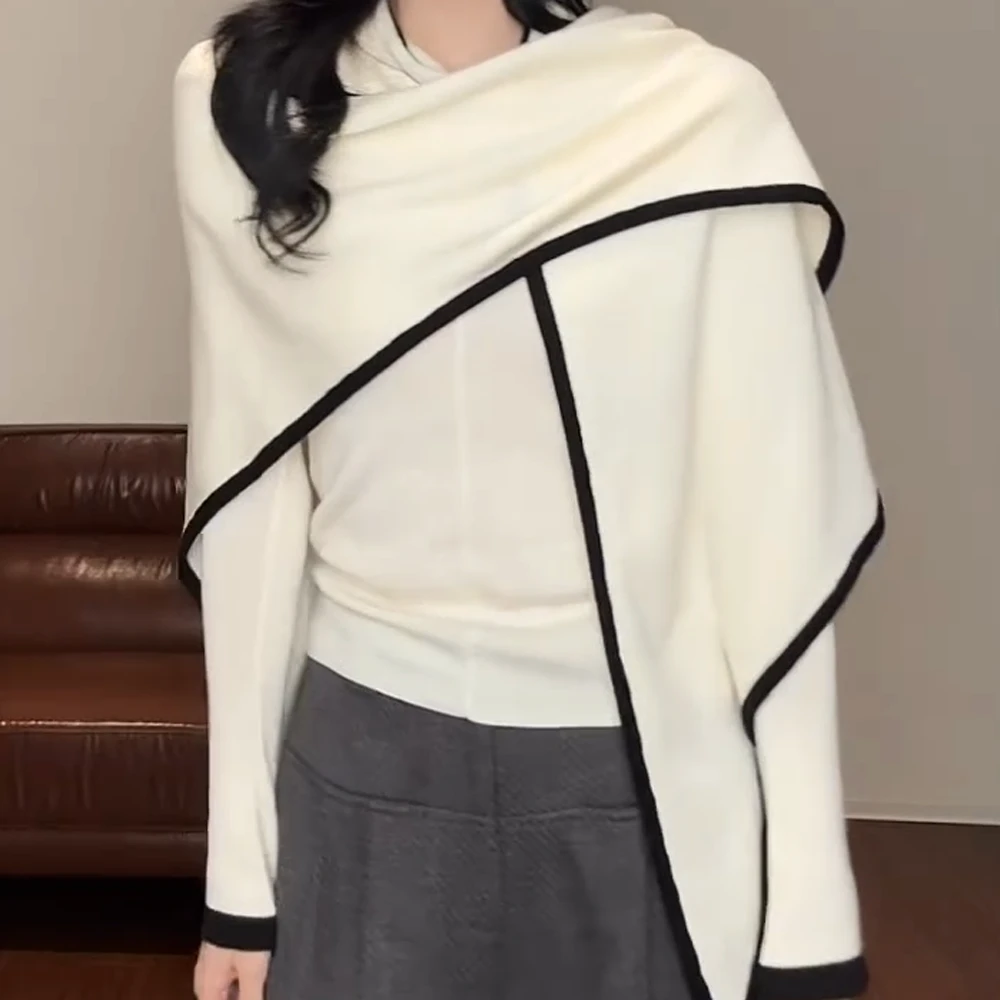 真两件三角披肩设计感针织衫C6072