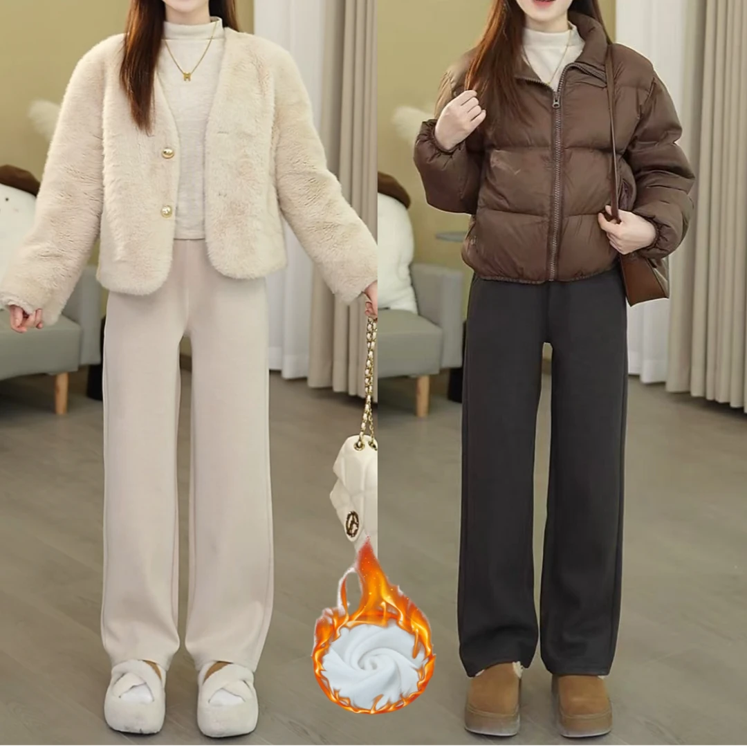 秋冬小个子加厚宽松休闲韩版直筒高腰裤子