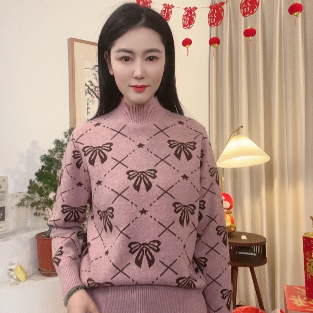 中国风舒适百搭针织女士保暖早春内搭高领打底通勤毛衣-WG112929