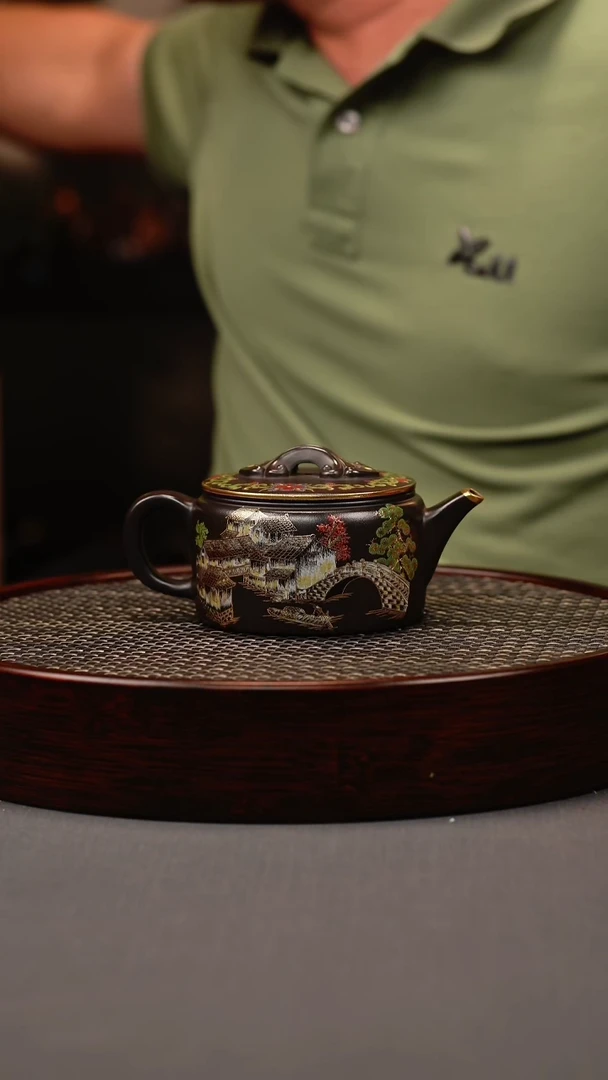 茶壶紫砂石黄 汉瓦 忆江南珐琅彩