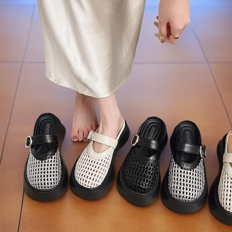 休闲编织包头拖韩版半拖百搭凉鞋透气软底洞洞夏季时尚小香风凉拖