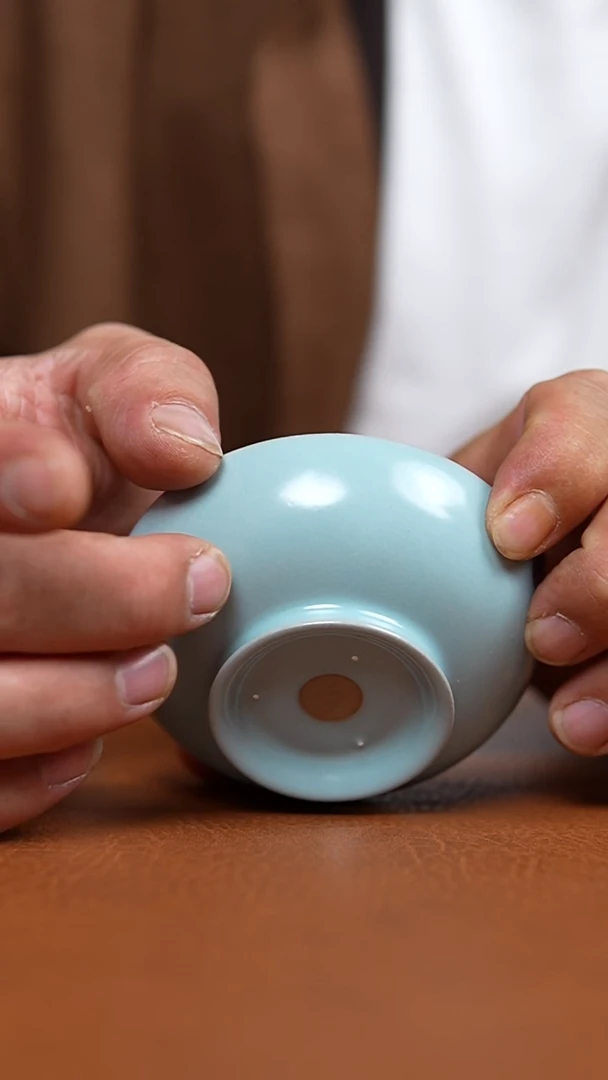 瓷片仿古天青纯手工卷足普洱杯58