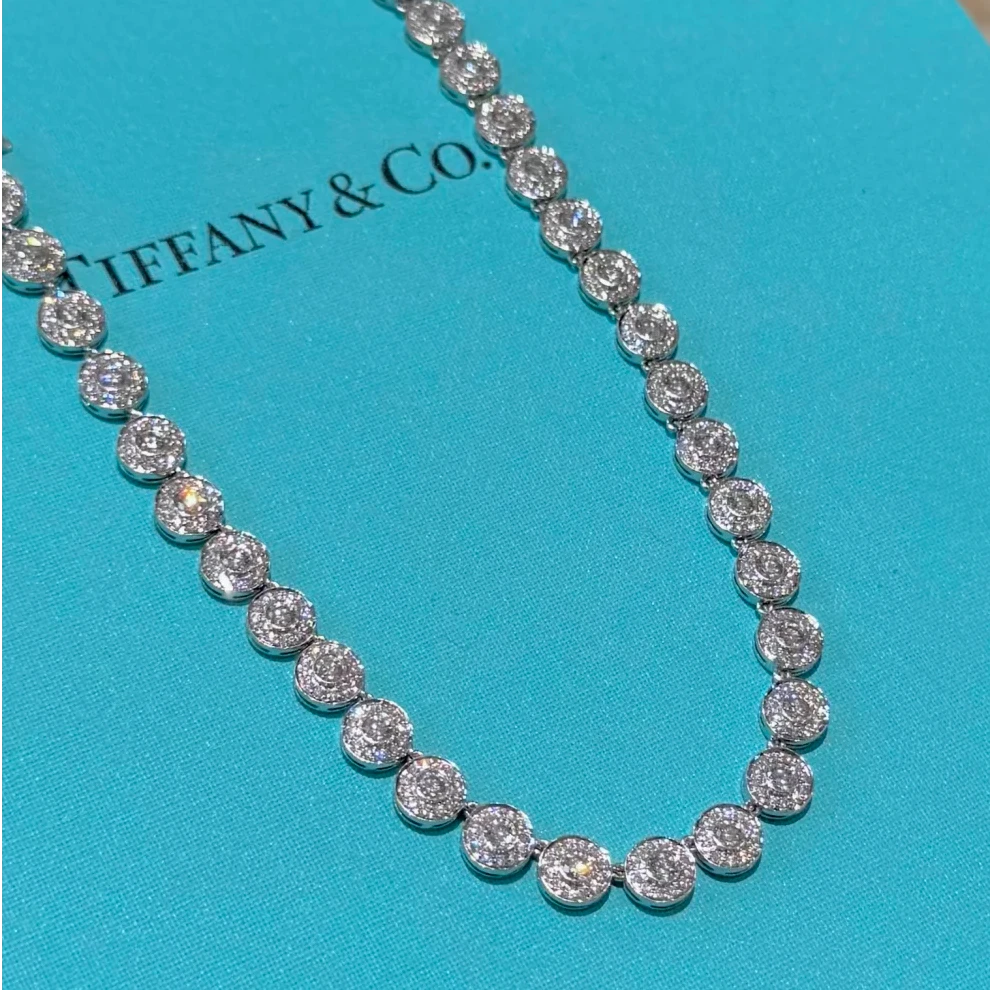 99新 Tiffany & Co./蒂芙尼 小花6欢 circlet系列18K白金满钻项链