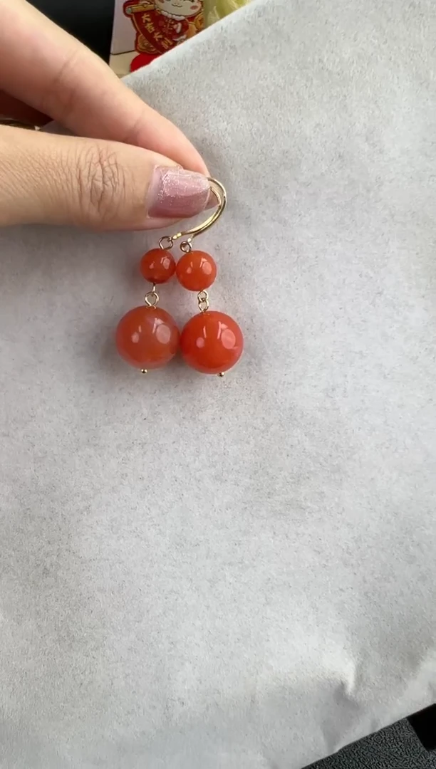 【闪购商品】南红玛瑙耳钩银S925镶嵌10129006-耳钩