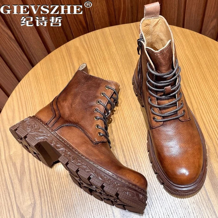 纪诗哲男鞋复古透气轻便短靴男款个性百搭休闲鞋子轻奢厚底马丁靴