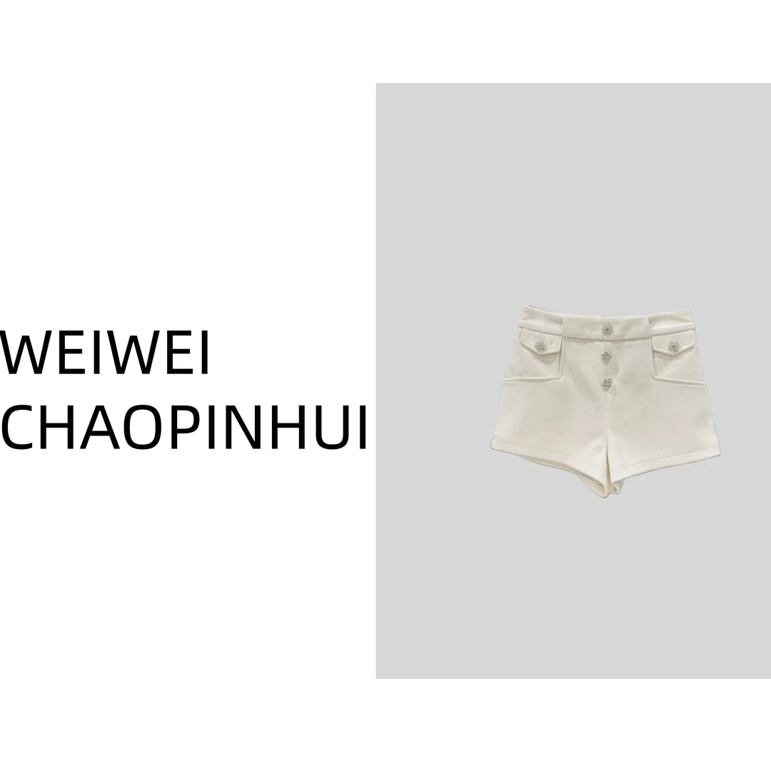 意模【薇薇高端欧货】秋冬轻奢气质水钻扣显瘦简约毛呢短裤61070704