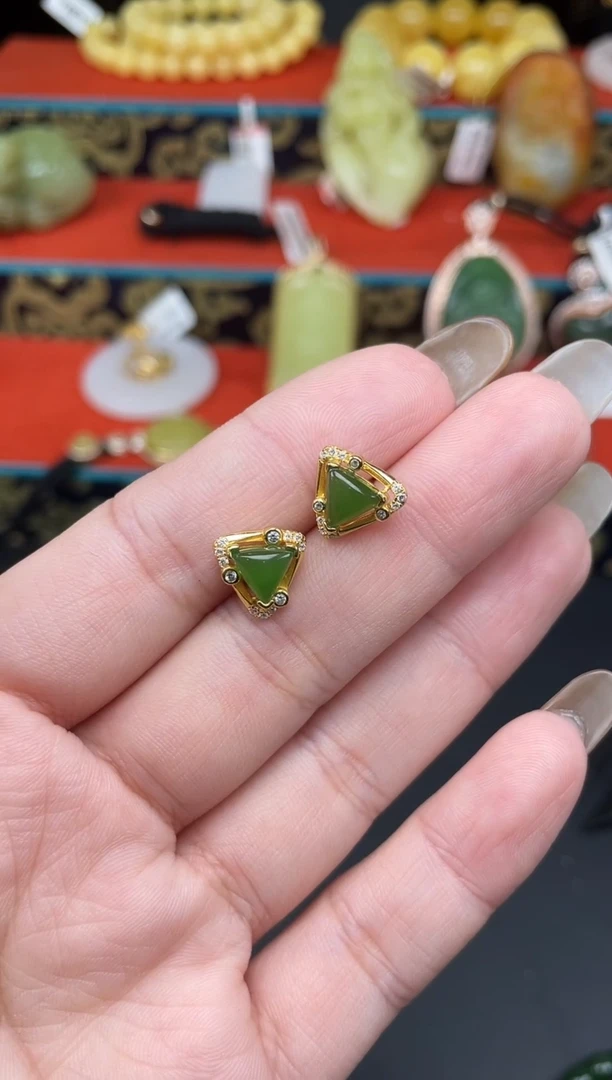 银S925镶嵌和田玉耳饰耳饰a050