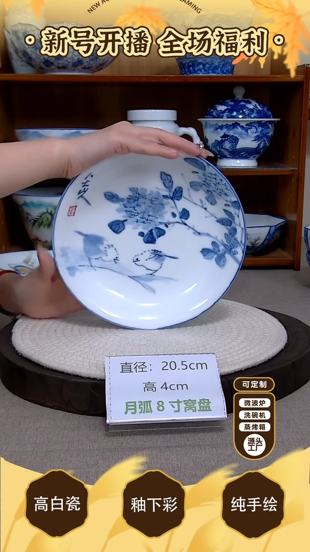 盘【陶源造】景德镇手绘釉下彩陶瓷餐具